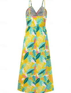 Discount Women's Casual Dress Swing Dress Slip Dress Floral Leaf Backless Print Strap Long Dress Maxi Dress Hawaiian Casual Daily Vacation Sleeveless Summer Women Vacation Dresses