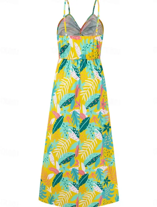 Discount Women's Casual Dress Swing Dress Slip Dress Floral Leaf Backless Print Strap Long Dress Maxi Dress Hawaiian Casual Daily Vacation Sleeveless Summer Women Vacation Dresses