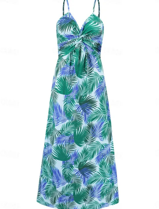 Discount Women's Casual Dress Swing Dress Slip Dress Floral Leaf Backless Print Strap Long Dress Maxi Dress Hawaiian Casual Daily Vacation Sleeveless Summer Women Vacation Dresses