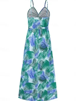 Discount Women's Casual Dress Swing Dress Slip Dress Floral Leaf Backless Print Strap Long Dress Maxi Dress Hawaiian Casual Daily Vacation Sleeveless Summer Women Vacation Dresses