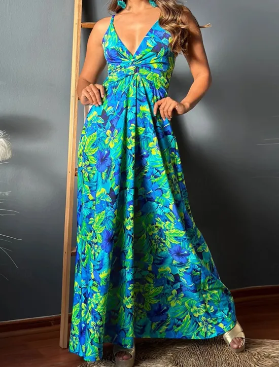 Discount Women's Casual Dress Swing Dress Slip Dress Floral Leaf Backless Print Strap Long Dress Maxi Dress Hawaiian Casual Daily Vacation Sleeveless Summer Women Vacation Dresses