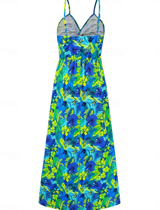 Discount Women's Casual Dress Swing Dress Slip Dress Floral Leaf Backless Print Strap Long Dress Maxi Dress Hawaiian Casual Daily Vacation Sleeveless Summer Women Vacation Dresses