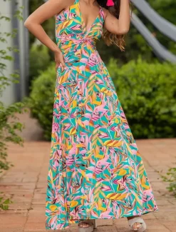 Discount Women's Casual Dress Swing Dress Slip Dress Floral Leaf Backless Print Strap Long Dress Maxi Dress Hawaiian Casual Daily Vacation Sleeveless Summer Women Vacation Dresses
