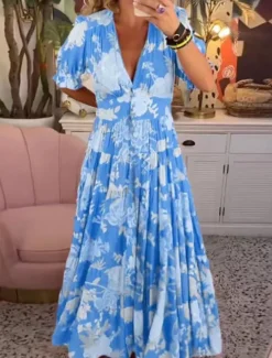 Women's Casual Dress Swing Dress Floral Print V Neck Midi Dress Stylish Casual Daily Date Half Sleeve Summer Women Floral Dresses|Spring Dresses