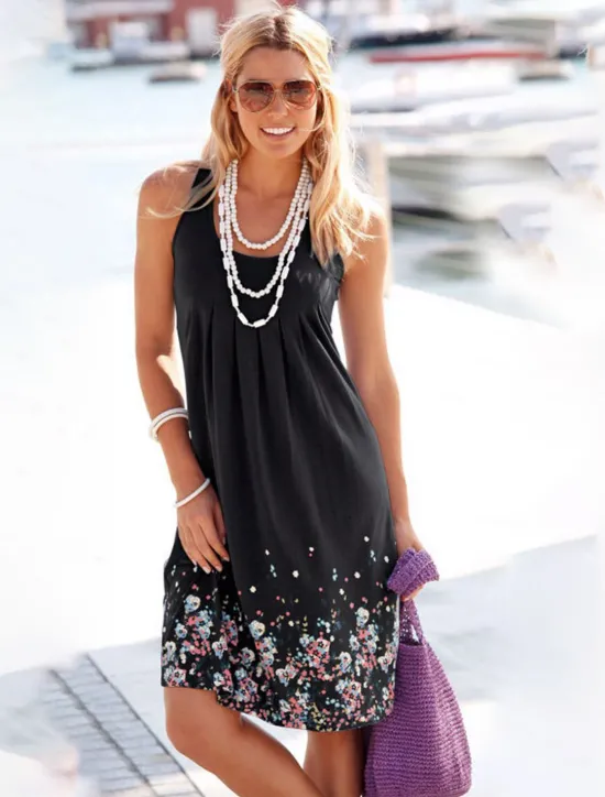 Clearance Women's Casual Dress T Shirt Dress Tee Dress Sundress Floral Print Crew Neck Midi Dress Outdoor Daily Sleeveless Summer Spring Women Sundresses