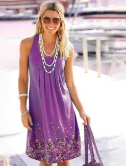 Clearance Women's Casual Dress T Shirt Dress Tee Dress Sundress Floral Print Crew Neck Midi Dress Outdoor Daily Sleeveless Summer Spring Women Sundresses