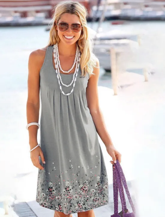 Clearance Women's Casual Dress T Shirt Dress Tee Dress Sundress Floral Print Crew Neck Midi Dress Outdoor Daily Sleeveless Summer Spring Women Sundresses