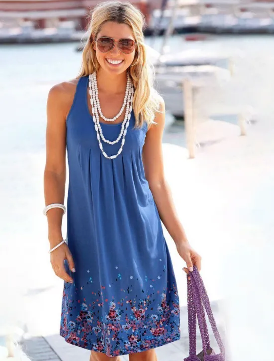 Clearance Women's Casual Dress T Shirt Dress Tee Dress Sundress Floral Print Crew Neck Midi Dress Outdoor Daily Sleeveless Summer Spring Women Sundresses