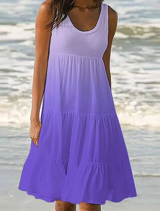 Women's Casual Dress Tank Dress Color Gradient Ruffle Pocket U Neck Mini Dress Stylish Casual Daily Vacation Sleeveless Summer Women Sundresses