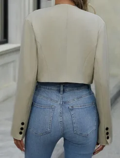 Best Women's Casual Jacket Breathable Comfortable Adjustable Casual Plain Vacation Street Casual Daily Wear Single Breasted Short V Neck Regular Fit Long Sleeve Outerwear Summer Spring Women Jackets|Coats & Trench Coats