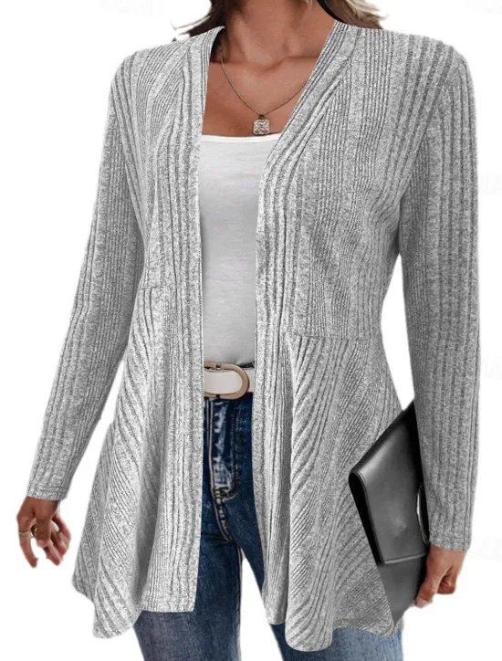 Discount Women's Casual Jacket Breathable Comfortable Oversized Simple Casual Plain Vacation Street Casual Daily Wear Open Front Regular Stand Collar Regular Fit Long Sleeve Outerwear Black Gray Fall Winter Women Jackets|Coats & Trench Coats