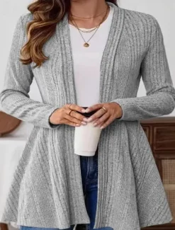 Discount Women's Casual Jacket Breathable Comfortable Oversized Simple Casual Plain Vacation Street Casual Daily Wear Open Front Regular Stand Collar Regular Fit Long Sleeve Outerwear Black Gray Fall Winter Women Jackets|Coats & Trench Coats