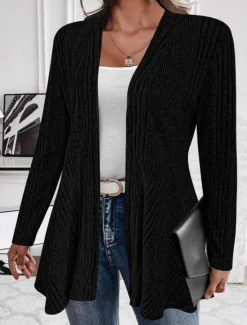 Discount Women's Casual Jacket Breathable Comfortable Oversized Simple Casual Plain Vacation Street Casual Daily Wear Open Front Regular Stand Collar Regular Fit Long Sleeve Outerwear Black Gray Fall Winter Women Jackets|Coats & Trench Coats