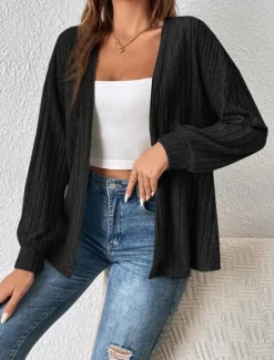 Hot Women's Casual Jacket Breathable Comfortable Oversized Casual Plain Vacation Street Casual Daily Wear Open Front Regular Collarless Regular Fit Long Sleeve Outerwear Summer Spring Women Jackets|Coats & Trench Coats