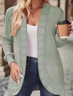 Online Women's Casual Jacket Breathable Comfortable Patchwork Fashion Casual Plain Vacation Street Casual Daily Wear Open Front Regular Collarless Regular Fit Long Sleeve Outerwear Black Green Summer Spring Women Jackets|Cardigans & Outerwears