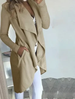 New Women's Casual Jacket Breathable Comfortable Pocket Fashion Casual Plain Vacation Street Casual Daily Wear Open Front Long Turndown Slim Long Sleeve Outerwear Black Wine Blue Summer Spring Women Jackets|Coats & Trench Coats