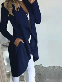New Women's Casual Jacket Breathable Comfortable Pocket Fashion Casual Plain Vacation Street Casual Daily Wear Open Front Long Turndown Slim Long Sleeve Outerwear Black Wine Blue Summer Spring Women Jackets|Coats & Trench Coats
