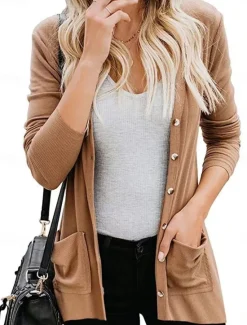Clearance Women's Casual Jacket Breathable Comfortable Buttons Pocket Casual Plain Vacation Street Casual Daily Wear Single Breasted Regular V Neck Regular Fit Long Sleeve Outerwear White Pink Khaki Summer Women Jackets|Coats & Trench Coats