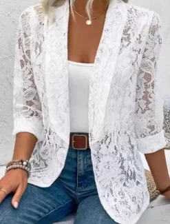 Clearance Women's Casual Jacket Breathable Comfortable Patchwork Elegant Casual Plain Vacation Street Casual Daily Wear Open Front Regular Notch Lapel Regular Fit Long Sleeve Outerwear Black White Summer Spring Women Coats & Trench Coats