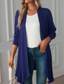 Hot Women's Casual Jacket Breathable Comfortable Oversized Casual Plain Vacation Street Casual Daily Wear Open Front Long Collarless Regular Fit 3/4 Length Sleeve Outerwear White Pink Wine Summer Spring Women Jackets|Coats & Trench Coats