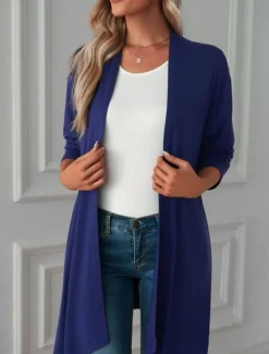 Hot Women's Casual Jacket Breathable Comfortable Oversized Casual Plain Vacation Street Casual Daily Wear Open Front Long Collarless Regular Fit 3/4 Length Sleeve Outerwear White Pink Wine Summer Spring Women Jackets|Coats & Trench Coats