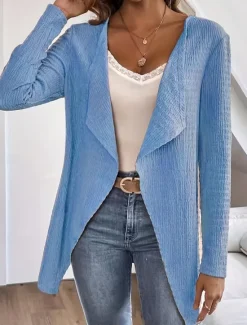 Online Women's Casual Jacket Breathable Comfortable Oversized Casual Plain Vacation Street Daily Wear Going out Open Front Regular Collarless Regular Fit Long Sleeve Outerwear Black White Sky Blue Summer Women Jackets
