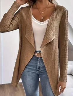 Online Women's Casual Jacket Breathable Comfortable Oversized Casual Plain Vacation Street Daily Wear Going out Open Front Regular Collarless Regular Fit Long Sleeve Outerwear Black White Sky Blue Summer Women Jackets