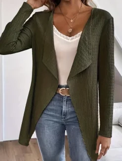 Online Women's Casual Jacket Breathable Comfortable Oversized Casual Plain Vacation Street Daily Wear Going out Open Front Regular Collarless Regular Fit Long Sleeve Outerwear Black White Sky Blue Summer Women Jackets