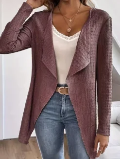 Online Women's Casual Jacket Breathable Comfortable Oversized Casual Plain Vacation Street Daily Wear Going out Open Front Regular Collarless Regular Fit Long Sleeve Outerwear Black White Sky Blue Summer Women Jackets