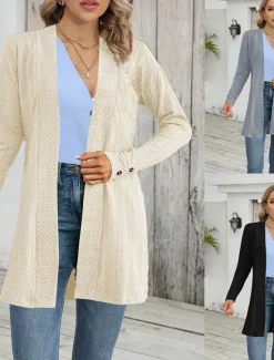 Online Women's Casual Jacket Breathable Comfortable Buttons Casual Plain Vacation Street Casual Daily Wear Single Breasted Regular Collarless Regular Fit Long Sleeve Outerwear Black Apricot Gray Fall Winter Women Coats & Trench Coats