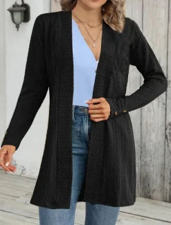 Online Women's Casual Jacket Breathable Comfortable Buttons Casual Plain Vacation Street Casual Daily Wear Single Breasted Regular Collarless Regular Fit Long Sleeve Outerwear Black Apricot Gray Fall Winter Women Coats & Trench Coats