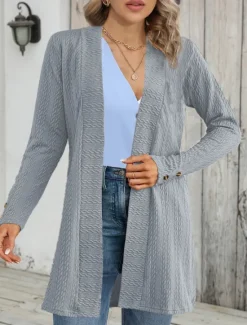 Online Women's Casual Jacket Breathable Comfortable Buttons Casual Plain Vacation Street Casual Daily Wear Single Breasted Regular Collarless Regular Fit Long Sleeve Outerwear Black Apricot Gray Fall Winter Women Coats & Trench Coats