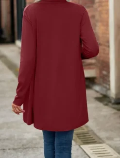 Hot Women's Casual Jacket Breathable Comfortable Irregular Hem Casual Plain Vacation Street Casual Daily Wear Open Front Regular Shawl Collar Regular Fit Long Sleeve Outerwear Black Wine Purple Summer Women Jackets|Coats & Trench Coats