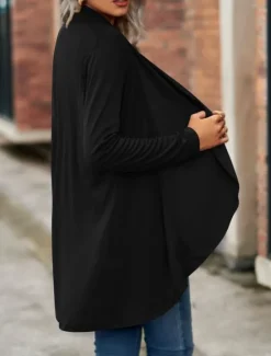 Hot Women's Casual Jacket Breathable Comfortable Irregular Hem Casual Plain Vacation Street Casual Daily Wear Open Front Regular Shawl Collar Regular Fit Long Sleeve Outerwear Black Wine Purple Summer Women Jackets|Coats & Trench Coats