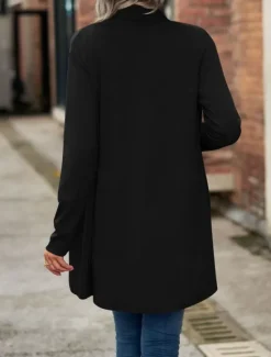 Hot Women's Casual Jacket Breathable Comfortable Irregular Hem Casual Plain Vacation Street Casual Daily Wear Open Front Regular Shawl Collar Regular Fit Long Sleeve Outerwear Black Wine Purple Summer Women Jackets|Coats & Trench Coats