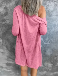 Hot Women's Casual Jacket Breathable Comfortable Pocket Casual Plain Vacation Street Casual Daily Wear Single Breasted Long V Neck Regular Fit Long Sleeve Outerwear Black White Pink Summer Spring Women Coats & Trench Coats