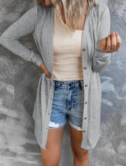 Hot Women's Casual Jacket Breathable Comfortable Pocket Casual Plain Vacation Street Casual Daily Wear Single Breasted Long V Neck Regular Fit Long Sleeve Outerwear Black White Pink Summer Spring Women Coats & Trench Coats