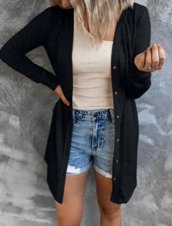 Hot Women's Casual Jacket Breathable Comfortable Pocket Casual Plain Vacation Street Casual Daily Wear Single Breasted Long V Neck Regular Fit Long Sleeve Outerwear Black White Pink Summer Spring Women Coats & Trench Coats