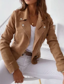 Hot Women's Casual Jacket Breathable Comfortable Zipper Casual Plain Vacation Street Casual Daily Wear Zipper Short Turndown Regular Fit Long Sleeve Outerwear Black White Blue Spring Fall Women Jackets