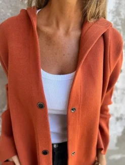 Sale Women's Casual Jacket Breathable Comfortable Buttons Pocket Casual Plain Vacation Street Casual Daily Wear Single Breasted Long Hooded Regular Fit Long Sleeve Outerwear Red Orange Drak Red Summer Women Jackets|Coats & Trench Coats