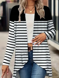 Women's Casual Jacket Breathable Comfortable Print Vintage Casual Floral Vacation Street Casual Daily Wear Open Front Regular Collarless Regular Fit Long Sleeve Outerwear Black And White Black Yellow Women Coats & Trench Coats