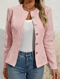 New Women's Casual Jacket Comfortable Breathable Zipper Pocket Casual Plain Vacation Street Casual Daily Wear Single Breasted Short Crewneck Regular Fit Long Sleeve Outerwear Spring Fall Women Coats & Trench Coats