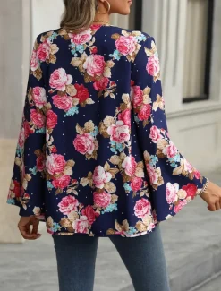Best Women's Casual Jacket Comfortable Breathable Print Casual Floral Vacation Street Casual Daily Wear Open Front Short Collarless Regular Fit Long Sleeve Outerwear Summer Spring Women Jackets|Coats & Trench Coats