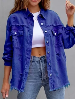 Women's Casual Jacket Comfortable Breathable Pocket Tassel Casual Street Style Plain Vacation Street Casual Daily Wear Single Breasted Regular Turndown Regular Fit Long Sleeve Outerwear Black Pink Women Jackets