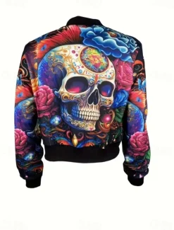 Hot Women's Casual Jacket Comfortable Breathable Print Active Vintage Fashion Daily Skull Casual Regular Stand Collar Regular Fit Long Sleeve Outerwear Dark Pink Camouflage Spring Fall Women Jackets