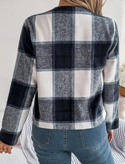 Discount Women's Casual Jacket Comfortable Breathable Print Casual Plaid Vacation Street Daily Wear Going out Open Front Short Stand Collar Regular Fit Long Sleeve Outerwear Navy Red Green Summer Spring Women Jackets|Coats & Trench Coats