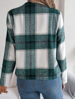 Discount Women's Casual Jacket Comfortable Breathable Print Casual Plaid Vacation Street Daily Wear Going out Open Front Short Stand Collar Regular Fit Long Sleeve Outerwear Navy Red Green Summer Spring Women Jackets|Coats & Trench Coats