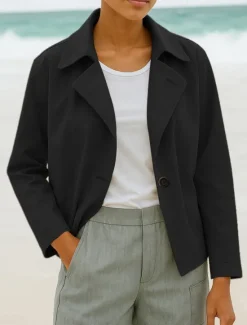Clearance Women's Casual Jacket Comfortable Breathable Buttons Casual Plain Vacation Street Casual Daily Wear Single Breasted Short Turndown Regular Fit Long Sleeve Outerwear Black Blue Brown Spring Fall Women Jackets