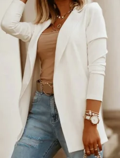 Women's Casual Jacket Comfortable Breathable Slim Fit Casual Plain Vacation Work Street Casual Open Front Regular Turndown Regular Fit Long Sleeve Outerwear Black White Blue Summer Spring Women Blazers & Suits