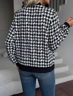 Online Women's Casual Jacket Comfortable Zipper Pocket Vintage Houndstooth Vacation Home Office Daily Regular Baseball Collar Regular Fit Long Sleeve Outerwear Spring Fall Women Jackets